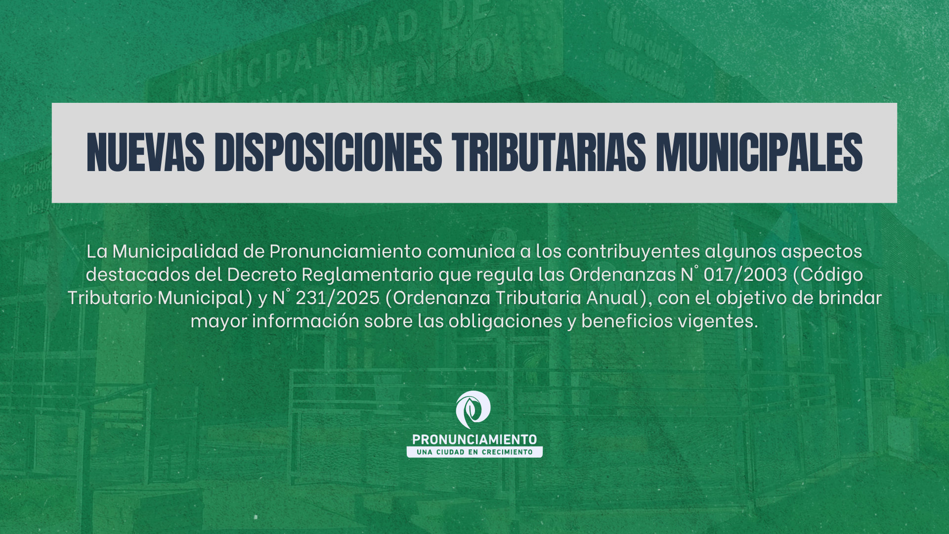 NUEVAS DISPOSICIONES TRIBUTARIAS MUNICIPALES